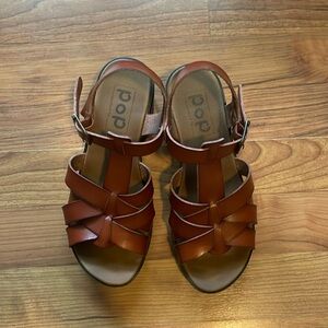 Pop Women's Brown Faux Leather Sandals Size 6